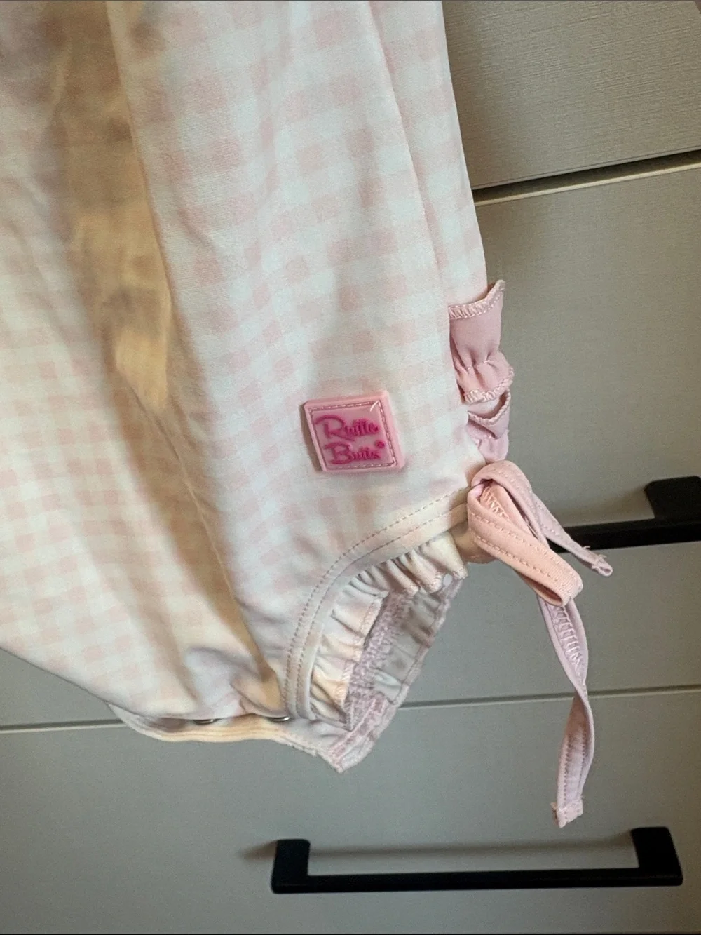 Rufflebutt Long Sleeve Pink Gingham Rash Guard Swimsuit